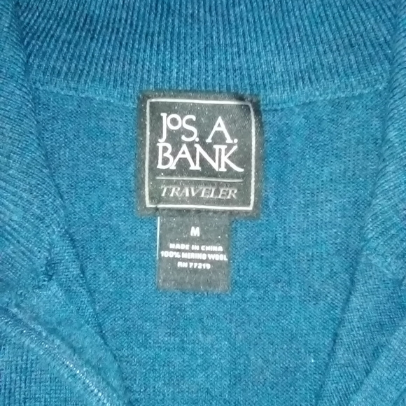 Jos.A.Bank Traveler 100% Merino Wool Sweater Medium Teal 1/4 Zip - Picture 3 of 3